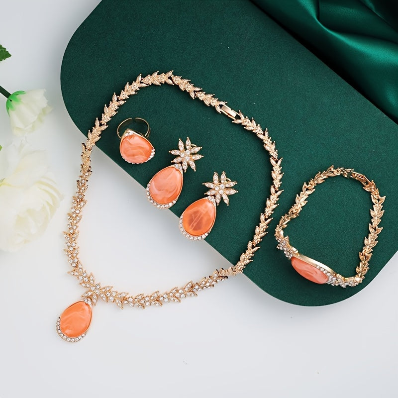A Set of 4 Vibrant And Trendy Beaded Jewelry Pieces with Unique Designs, Featuring Golden Plating, Perfect for Bridal Parties And Women'S Accessories. SHOWLU FASHION STORE