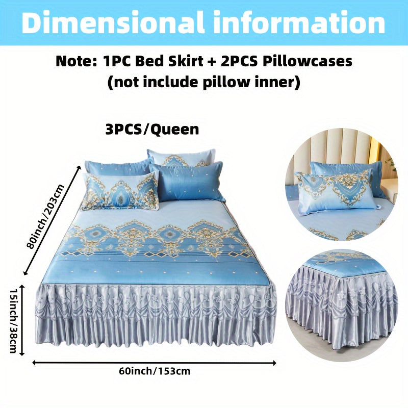 2pcs/3pcs Jacquard Bed Skirt Set with Pillowcases, Lace Hem, Floral Pattern, Soft & Comfortable, Machine Washable, Polyester 100%, Contemporary Style, Woven Fabric, 120g - Single/Double Size Options SHOWLU FASHION STORE