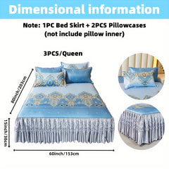 2pcs/3pcs Jacquard Bed Skirt Set with Pillowcases, Lace Hem, Floral Pattern, Soft & Comfortable, Machine Washable, Polyester 100%, Contemporary Style, Woven Fabric, 120g - Single/Double Size Options SHOWLU FASHION STORE