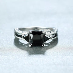 Delicate Silver Color Trendy Ring for Women Elegant Princess Cut Inlaid Black Zircon Stones Wedding Ring Engagement Jewelry - SHOWLU FASHION STORE