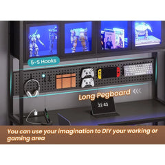 Desk, L Shaped Gaming Desk with Drawers, L Shaped Computer Desk with Hutch and Storage Shelves, Desk with Pegboard, Led Lights - SHOWLU FASHION STORE