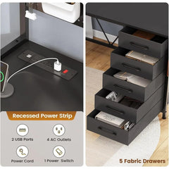 Desk, L Shaped Gaming Desk with Drawers, L Shaped Computer Desk with Hutch and Storage Shelves, Desk with Pegboard, Led Lights - SHOWLU FASHION STORE