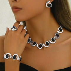5pcs Elegant Jewelry Set with Black Acrylic Geometric Spiral & Snail Design - Golden-Toned Necklace, Bracelet, Stud Earrings, Ring - Ideal for Daily Wear & Parties, Vintage Jewelry SHOWLU FASHION STORE