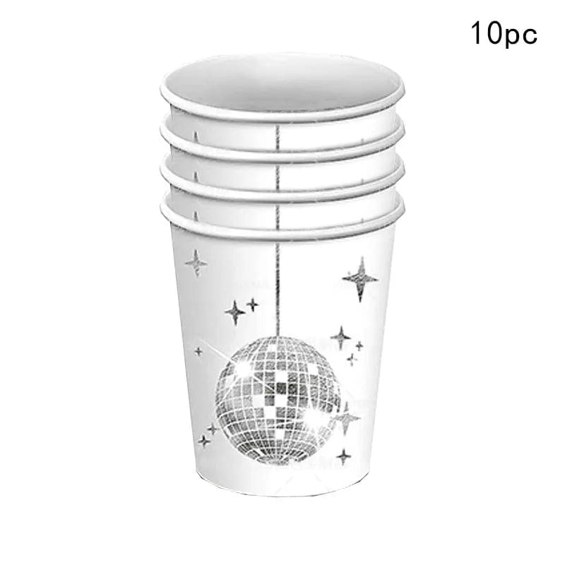 Disco Ball Theme Tableware Set Black Silver Disco Plates Napkins Cups Adults Happy Disco Birthday Party Decor Wedding Supplies - SHOWLU FASHION STORE