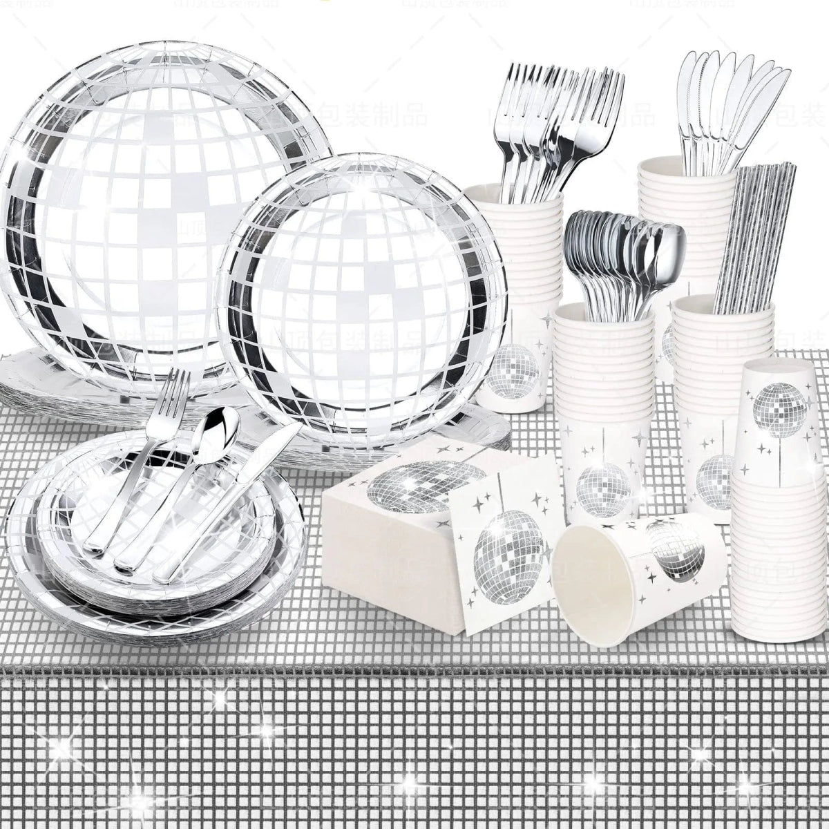 Disco Ball Theme Tableware Set Black Silver Disco Plates Napkins Cups Adults Happy Disco Birthday Party Decor Wedding Supplies - SHOWLU FASHION STORE