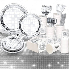 Disco Ball Theme Tableware Set Black Silver Disco Plates Napkins Cups Adults Happy Disco Birthday Party Decor Wedding Supplies - SHOWLU FASHION STORE