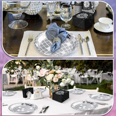 Disco Ball Theme Tableware Set Black Silver Disco Plates Napkins Cups Adults Happy Disco Birthday Party Decor Wedding Supplies - SHOWLU FASHION STORE