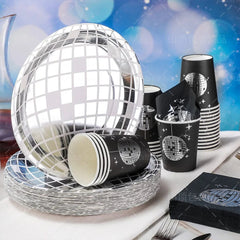 Disco Ball Theme Tableware Set Black Silver Disco Plates Napkins Cups Adults Happy Disco Birthday Party Decor Wedding Supplies - SHOWLU FASHION STORE
