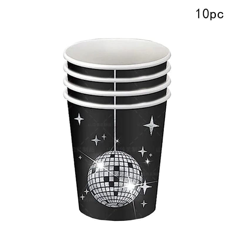 Disco Ball Theme Tableware Set Black Silver Disco Plates Napkins Cups Adults Happy Disco Birthday Party Decor Wedding Supplies - SHOWLU FASHION STORE