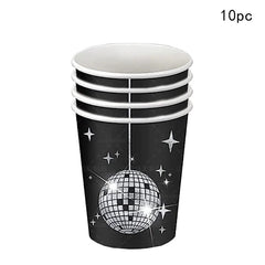Disco Ball Theme Tableware Set Black Silver Disco Plates Napkins Cups Adults Happy Disco Birthday Party Decor Wedding Supplies - SHOWLU FASHION STORE