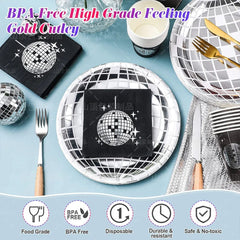 Disco Ball Theme Tableware Set Black Silver Disco Plates Napkins Cups Adults Happy Disco Birthday Party Decor Wedding Supplies - SHOWLU FASHION STORE