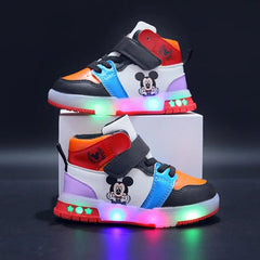 Disney Children's Sneakers Boys Girls Mickey Led Light Sport Shoes Student Shoes Hook Anti - slip Kids Outdoor Shoes Basket Shoes - SHOWLU FASHION STORE
