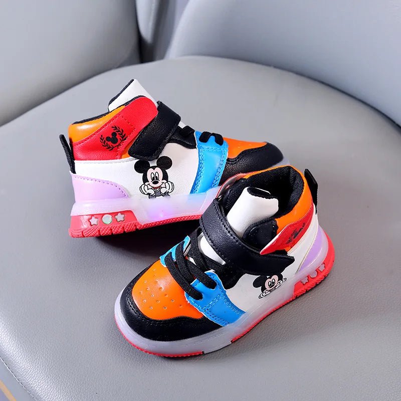 Disney Children's Sneakers Boys Girls Mickey Led Light Sport Shoes Student Shoes Hook Anti - slip Kids Outdoor Shoes Basket Shoes - SHOWLU FASHION STORE