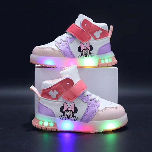 Disney Children's Sneakers Boys Girls Mickey Led Light Sport Shoes Student Shoes Hook Anti - slip Kids Outdoor Shoes Basket Shoes - SHOWLU FASHION STORE