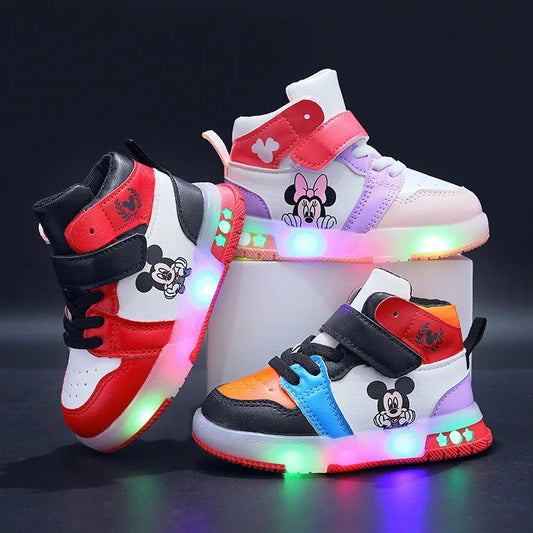 Disney Children's Sneakers Boys Girls Mickey Led Light Sport Shoes Student Shoes Hook Anti - slip Kids Outdoor Shoes Basket Shoes - SHOWLU FASHION STORE