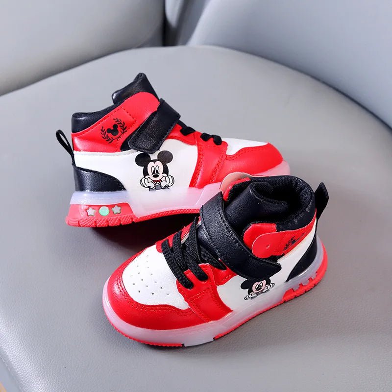 Disney Children's Sneakers Boys Girls Mickey Led Light Sport Shoes Student Shoes Hook Anti - slip Kids Outdoor Shoes Basket Shoes - SHOWLU FASHION STORE