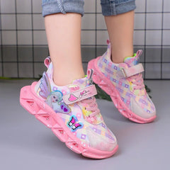 Disney Children's Sports Shoes Led Lights Sneaker Cartoon Frozen Princess Elsa PU Leather Girls' Pink Children's Running Shoes - SHOWLU FASHION STORE