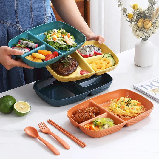 Divided Dish Diet Reusable Dinner Plate Kitchen Dinnerware Portion Plates For Adults 3 Compartments Microwave Safe - SHOWLU FASHION STORE