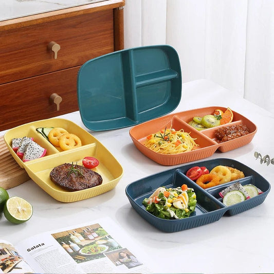 Divided Dish Diet Reusable Dinner Plate Kitchen Dinnerware Portion Plates For Adults 3 Compartments Microwave Safe - SHOWLU FASHION STORE