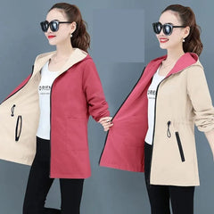 Double - Sided Trench Coat Women 2023 New Korean Casual Spring Autumn Loose Mid Long Windbreakers Female Outerwear Gabardina Mujer - SHOWLU FASHION STORE