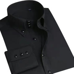 Dress Shirt for Men Button - down Collared Formal Business Long Sleeve Casual Korean Fashion Slim Fit Male Designer Shirts White - SHOWLU FASHION STORE