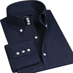 Dress Shirt for Men Button - down Collared Formal Business Long Sleeve Casual Korean Fashion Slim Fit Male Designer Shirts White - SHOWLU FASHION STORE
