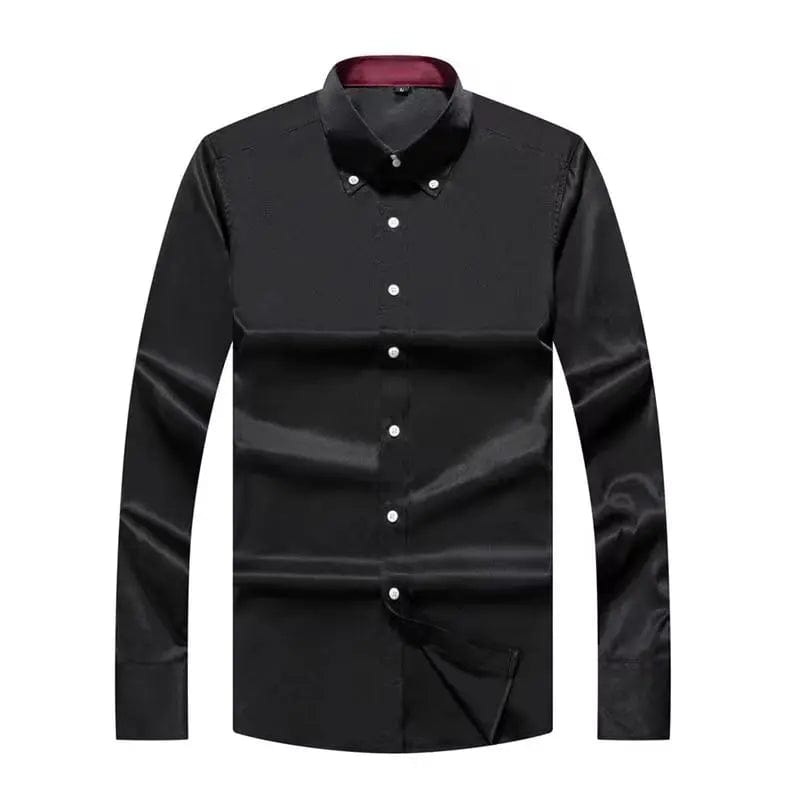 Dress Shirt for Men Button - down Collared Formal Business Long Sleeve Casual Korean Fashion Slim Fit Male Designer Shirts White - SHOWLU FASHION STORE