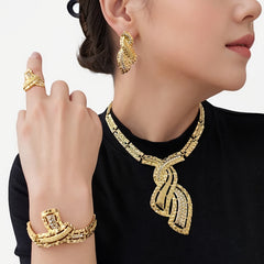 Elegant Jewelry Set for Women, Rhinestone Necklace, Earrings, Bracelet, and Ring Combo, Zinc Alloy Party Accessories, Versatile for Daily Wear, Weddings, and Celebrations SHOWLU FASHION STORE