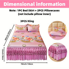 2pcs/3pcs Jacquard Bed Skirt Set with Pillowcases, Lace Hem, Floral Pattern, Soft & Comfortable, Machine Washable, Polyester 100%, Contemporary Style, Woven Fabric, 120g - Single/Double Size Options SHOWLU FASHION STORE