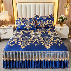 2pcs/3pcs Jacquard Bed Skirt Set with Pillowcases, Lace Hem, Floral Pattern, Soft & Comfortable, Machine Washable, Polyester 100%, Contemporary Style, Woven Fabric, 120g - Single/Double Size Options SHOWLU FASHION STORE