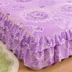 2/3pcs Printing Ruffled Edge Soft Comfortable Breathable Bed Skirt Set (Bed Skirt *1+ Pillowcase*1/2, Without Core) Multiple Sizes Available, All-season Availability, Machine Washable, Mattress Cover, Printing Bedding Set, fo SHOWLU FASHION STORE