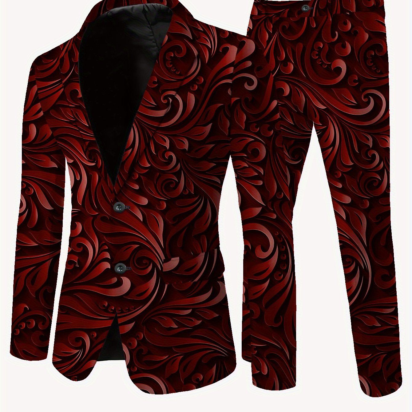 Men'S Casual Blazer and Trousers Set - Stylish Red Floral Pattern, Slim Fit, Polyester, Long Sleeve with Pockets, Perfect for All Seasons SHOWLU FASHION STORE