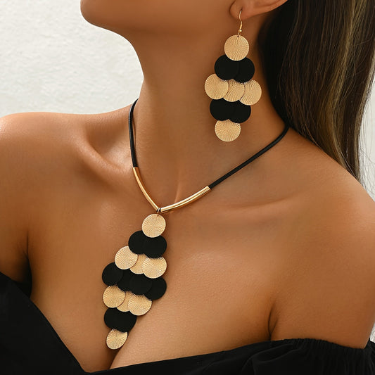 3pcs Vintage Hip Hop Jewelry Set, Iron Fingerprint Piece Link Necklace and Tassel Earrings, Creative Long Tassel Drop Earrings and Necklace Set, for Daily and Party Occasions SHOWLU FASHION STORE