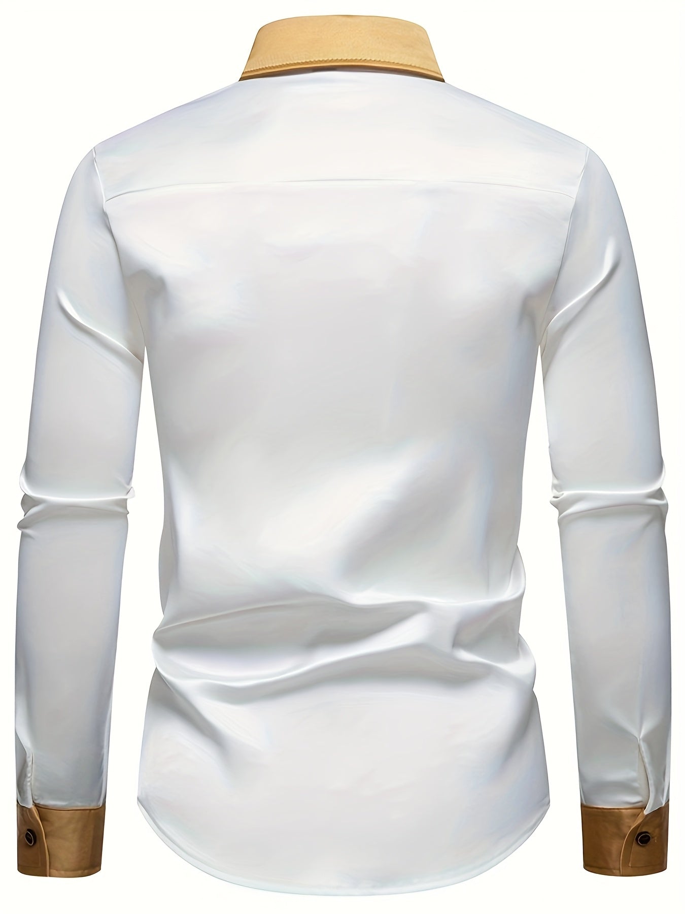 Men'S Casual Lapel Collar Color Block Long Sleeve Shirt Polyester Slight Stretch Button Shirt for Adult SHOWLU FASHION STORE