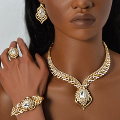 1 Set Elegant Copper Jewelry for Women - Luxury Teardrop Pendant Necklace, Bracelet, Ring, and Earrings with Synthetic Zirconia - Middle Eastern Style for Wedding, Party, Ramadan - All-Season Gift Set SHOWLU FASHION STORE