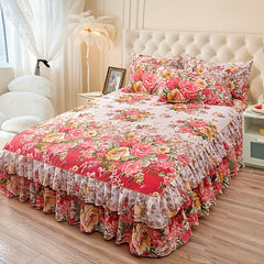 2/3pcs (Two/Three Piece Set) New Style Printed Ruffled Soft And Comfortable Breathable Bed Skirt (Includes One Bed Skirt And One/Two Pillowcases, Pillow Core Not Included) Bed Skirt, Bed Cover, Bed Set, Mattress Protector, Ma SHOWLU FASHION STORE