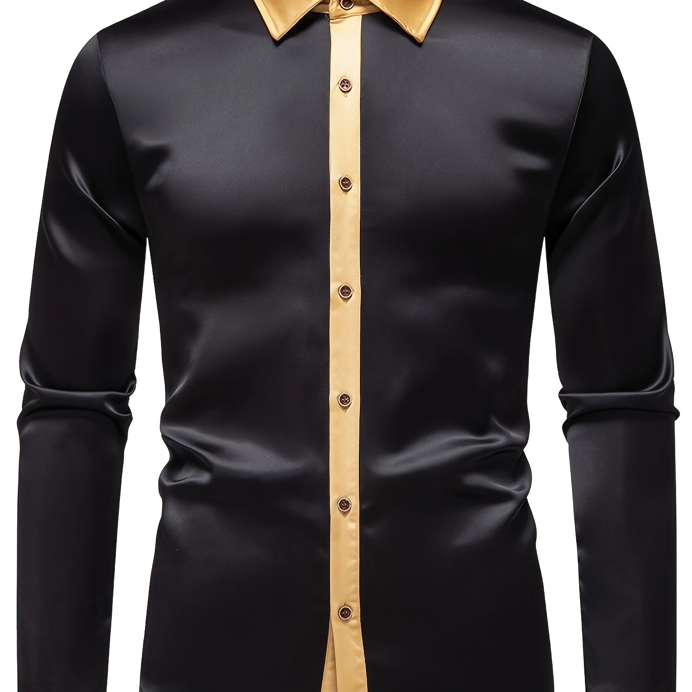 Men'S Casual Lapel Collar Color Block Long Sleeve Shirt Polyester Slight Stretch Button Shirt for Adult SHOWLU FASHION STORE