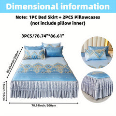 2pcs/3pcs Jacquard Bed Skirt Set with Pillowcases, Lace Hem, Floral Pattern, Soft & Comfortable, Machine Washable, Polyester 100%, Contemporary Style, Woven Fabric, 120g - Single/Double Size Options SHOWLU FASHION STORE
