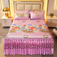 2pcs/3pcs Jacquard Bed Skirt Set with Pillowcases, Lace Hem, Floral Pattern, Soft & Comfortable, Machine Washable, Polyester 100%, Contemporary Style, Woven Fabric, 120g - Single/Double Size Options SHOWLU FASHION STORE