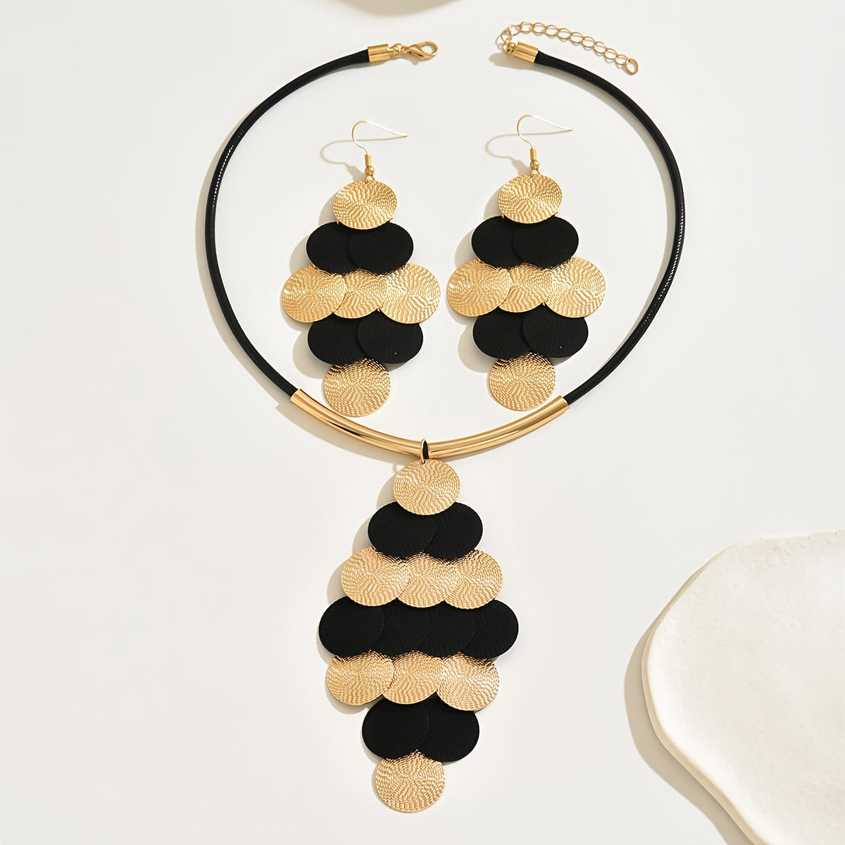 3pcs Vintage Hip Hop Jewelry Set, Iron Fingerprint Piece Link Necklace and Tassel Earrings, Creative Long Tassel Drop Earrings and Necklace Set, for Daily and Party Occasions SHOWLU FASHION STORE