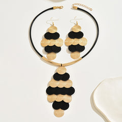 3pcs Vintage Hip Hop Jewelry Set, Iron Fingerprint Piece Link Necklace and Tassel Earrings, Creative Long Tassel Drop Earrings and Necklace Set, for Daily and Party Occasions SHOWLU FASHION STORE