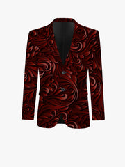 Men'S Casual Blazer and Trousers Set - Stylish Red Floral Pattern, Slim Fit, Polyester, Long Sleeve with Pockets, Perfect for All Seasons SHOWLU FASHION STORE