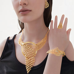 Elegant Jewelry Set for Women, Rhinestone Necklace, Earrings, Bracelet, and Ring Combo, Zinc Alloy Party Accessories, Versatile for Daily Wear, Weddings, and Celebrations SHOWLU FASHION STORE