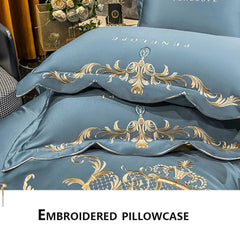Egyptian Cotton Bedding Set Golden Embroidery Home Textiles Super Soft Bed Duvet Sheet Set King Queen Size Chic Stitch Linen 이불 - SHOWLU FASHION STORE