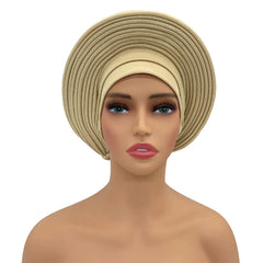 Elegant African Headtie Turban Already Made Women's Auto Gele Female Head Wraps Nigeria Head Ties Wedding Party Headgear - SHOWLU FASHION STORE