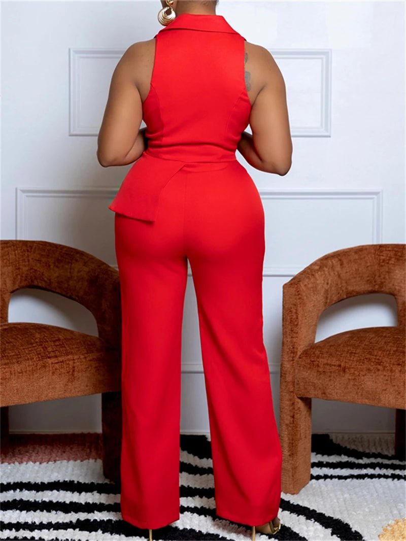 Elegant Blazer Jumpsuits Summer Clothes Women Sleeveless V - Neck Straight Pants Rompers Playsuits OL Style One Pieces Overalls - SHOWLU FASHION STORE