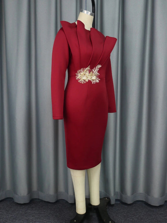 Elegant Church Dresses for Women Party Bodycon Long Sleeves with Lace Appliques Sheath Classy Occasion African Wedding Guest New - SHOWLU FASHION STORE