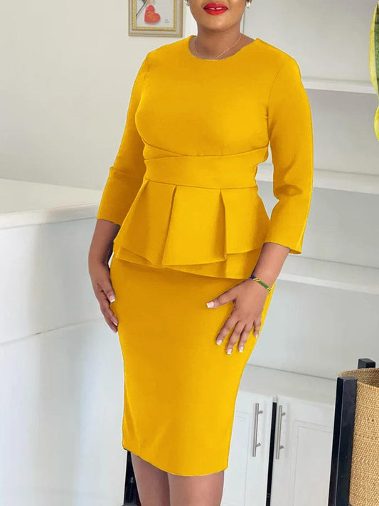 Elegant Church Dresses for Women Peplum 3/4 Sleeves Hidden Belly Office Lady Autumn New Fashion Modest Package Hip Gowns African - SHOWLU FASHION STORE