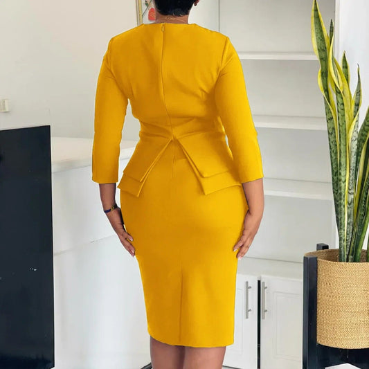 Elegant Church Dresses for Women Peplum 3/4 Sleeves Hidden Belly Office Lady Autumn New Fashion Modest Package Hip Gowns African - SHOWLU FASHION STORE