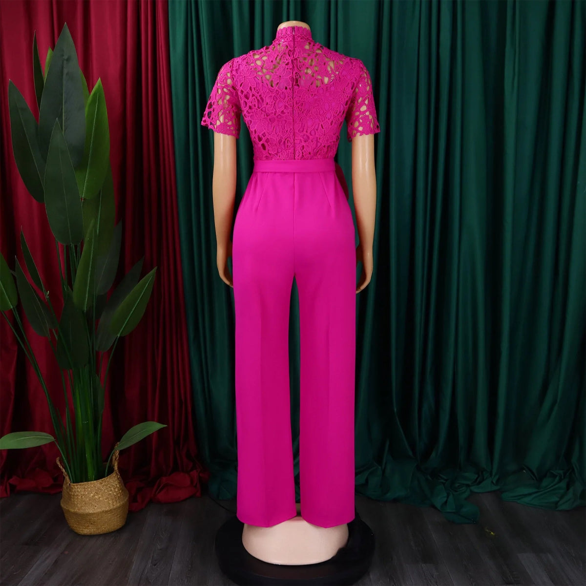 Elegant Jumpsuits & Rompers for Women O Neck Short Sleeve Sashes Lace Patchwork Luxury Female Birthday Party Overalls Clothes OL - SHOWLU FASHION STORE